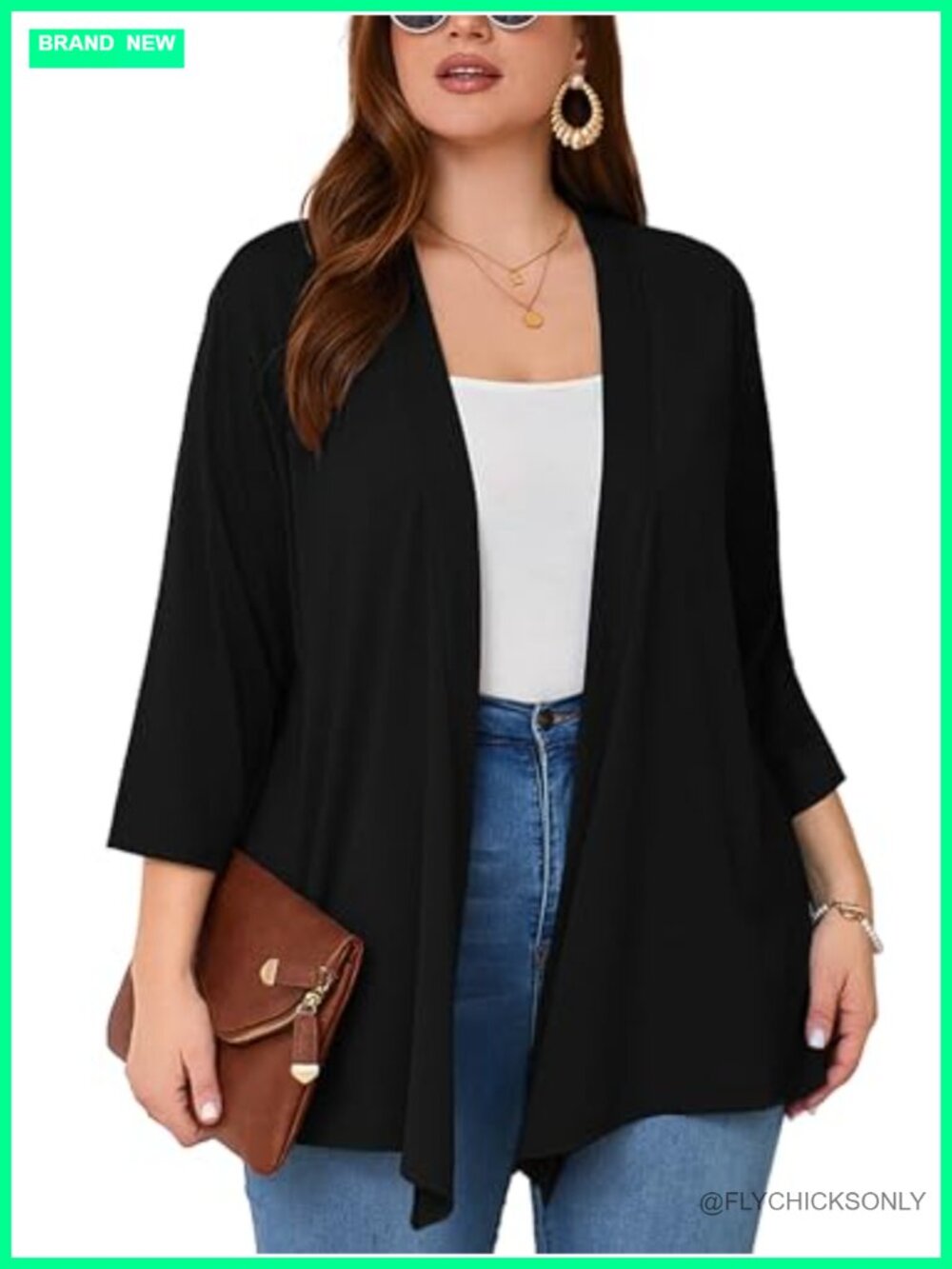 Plus Size Open Front Cardigan 3/4 Sleeve Lightweight Shrug Wrap